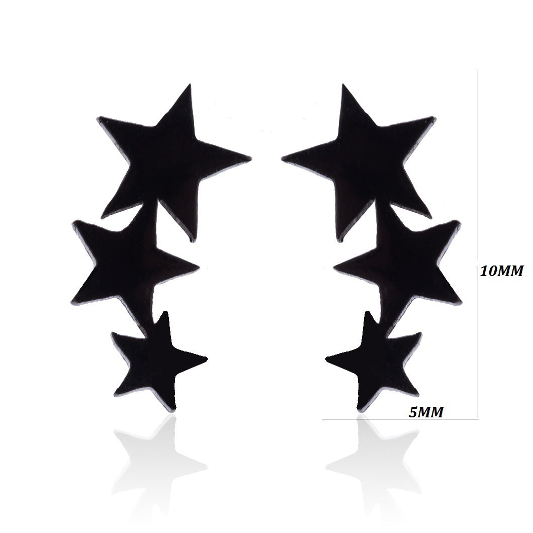 Black Stainless Steel Simple Star Moon Ear Earrings