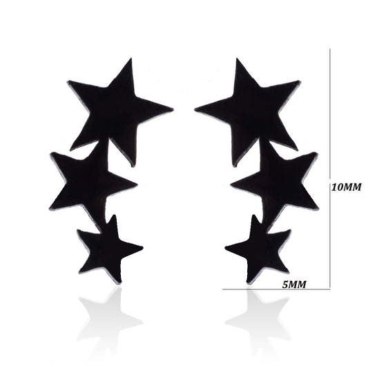 Black Stainless Steel Simple Star Moon Ear Earrings
