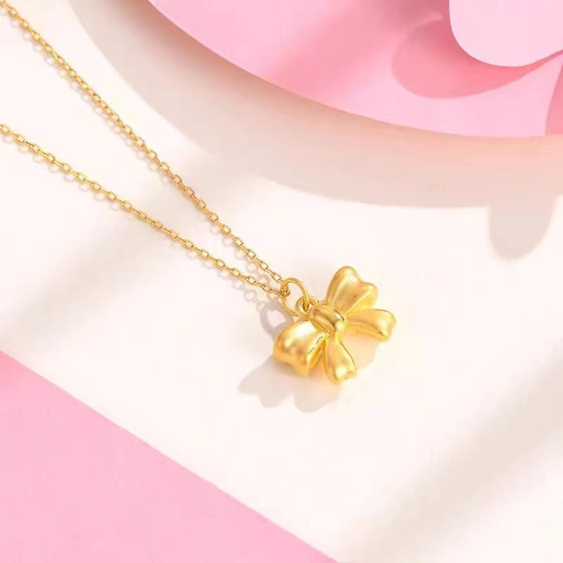 Women's Flag Bow On The Run Princess Bowknot Imitation Gold Lock Necklace