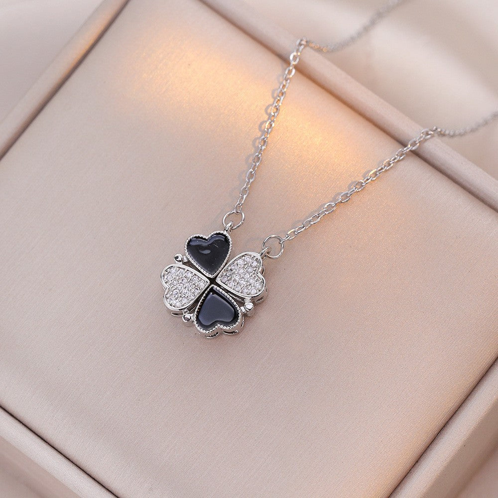 Women's Steel Cross Chain Open Close Four-leaf Flower Necklace