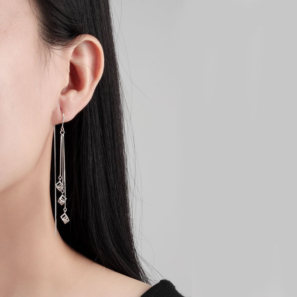 Cube Hook High-grade Zircon Square Tassel Simple Eardrops Ear Line