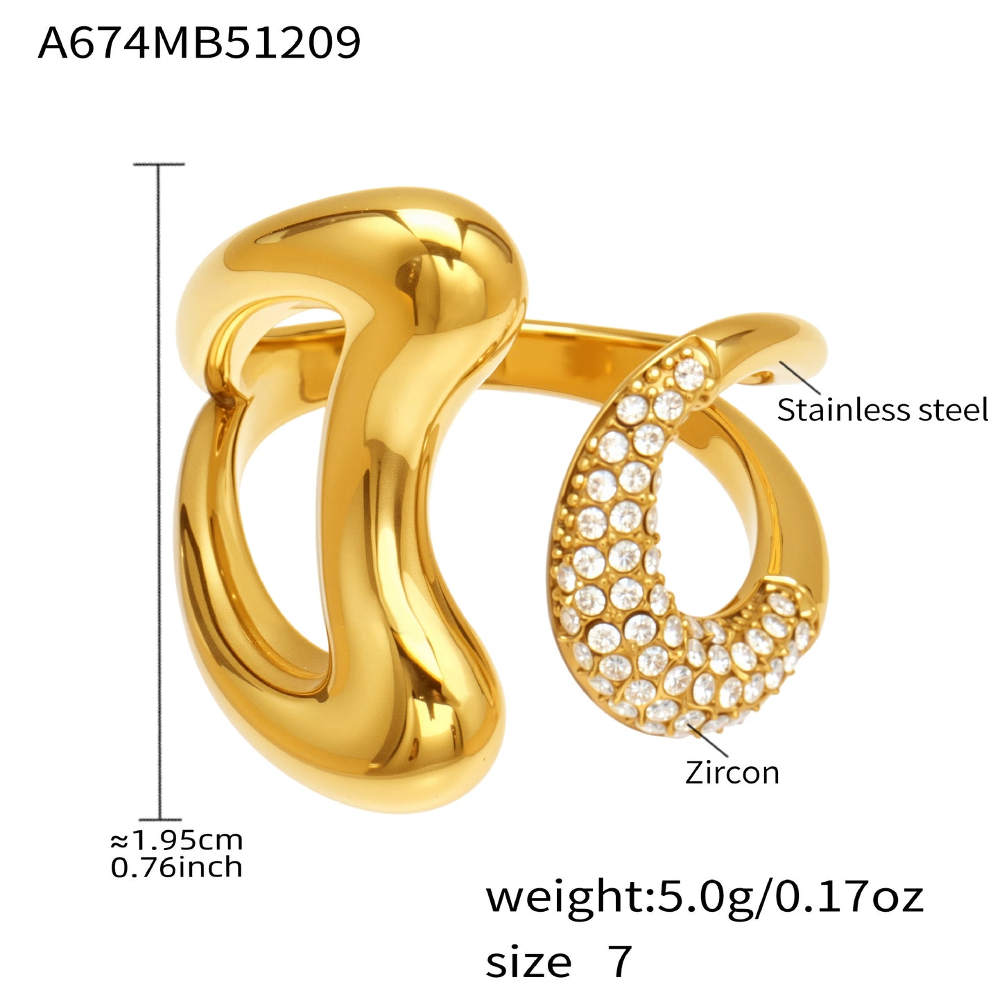Steel Fine Diamond Inlaid Zircon Opening Gold Ring