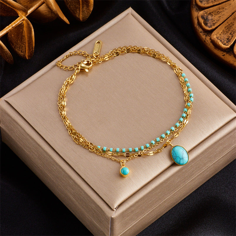 Design Temperament Retro Affordable Luxury Three-dimensional Butterfly Eyes Turquoise Bracelets