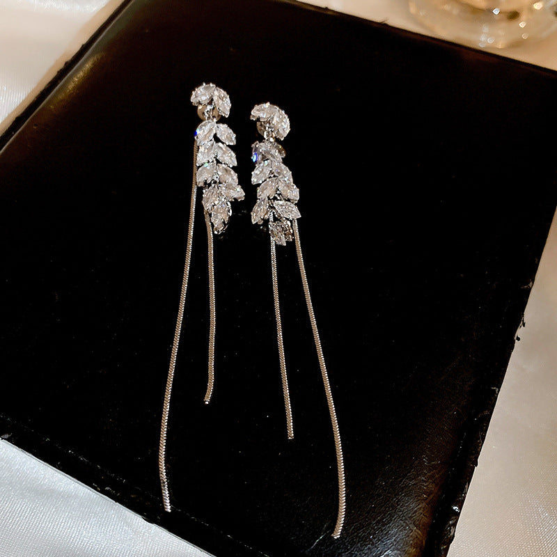 Needle Zircon Wheat Cold Style Long Earrings