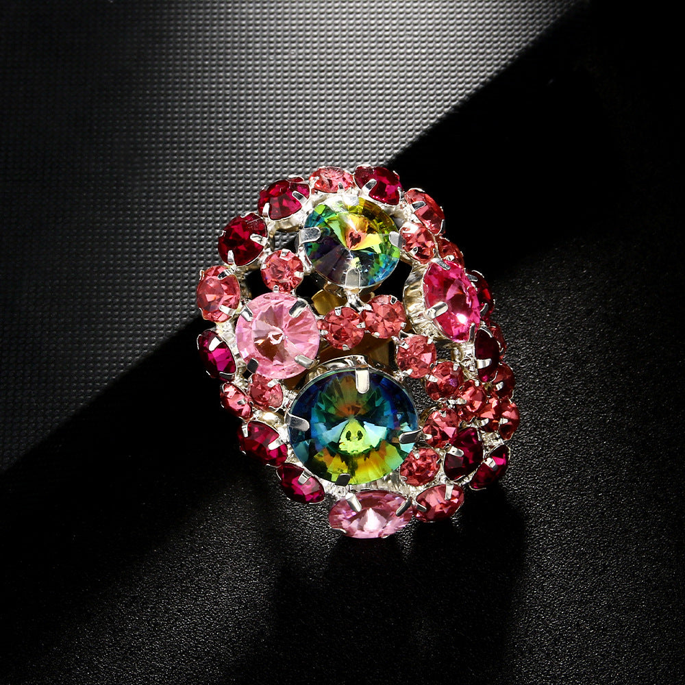 Women's Oval Exaggerated Rhinestone Open Personal Ring