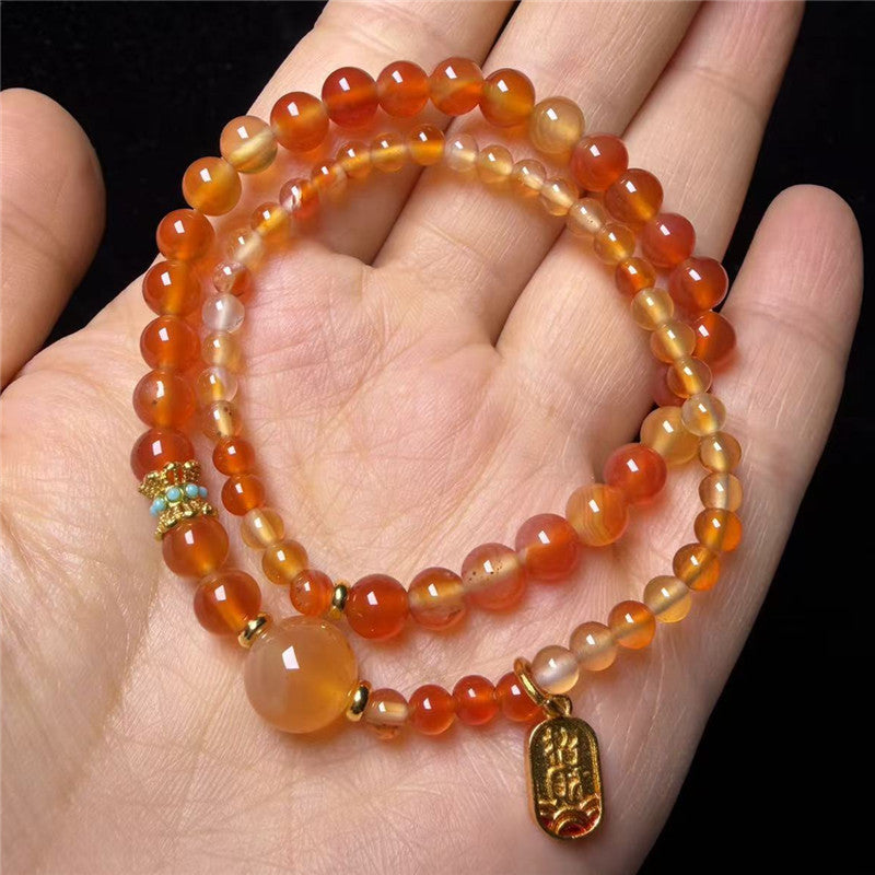 Red Agate Fashion Floating Flowers Chalcedony Double Circle Twin Bracelet