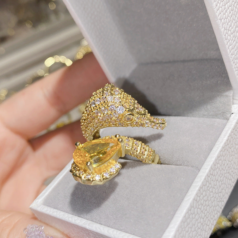 Camellia Fashion Romantic French Golden Rhinestone Gold Plated Ring