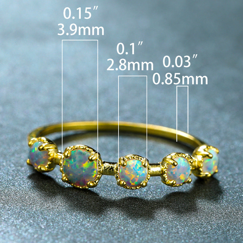Golden Five Round Opal Female Simple Ring