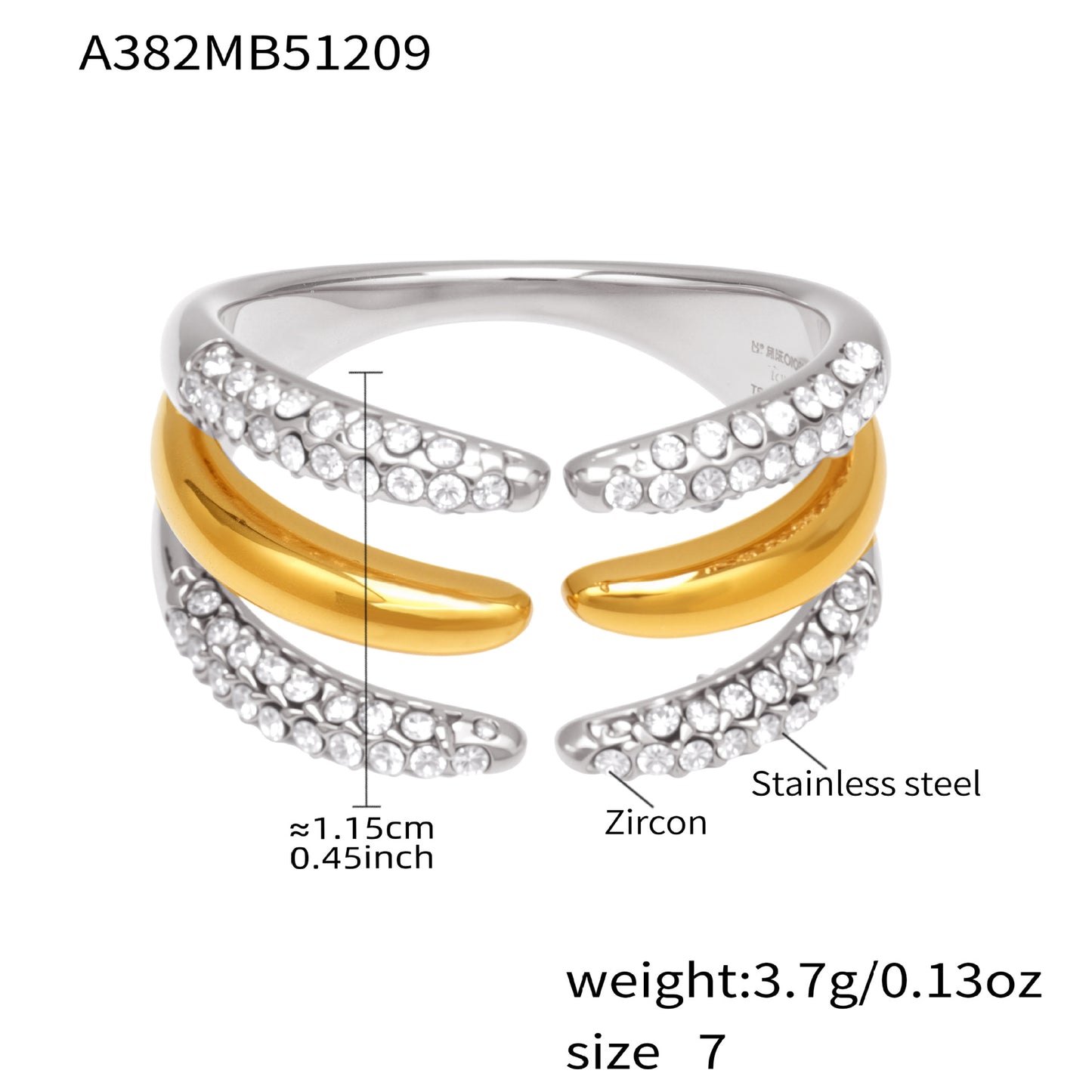 Steel Fine Diamond Inlaid Zircon Opening Gold Ring
