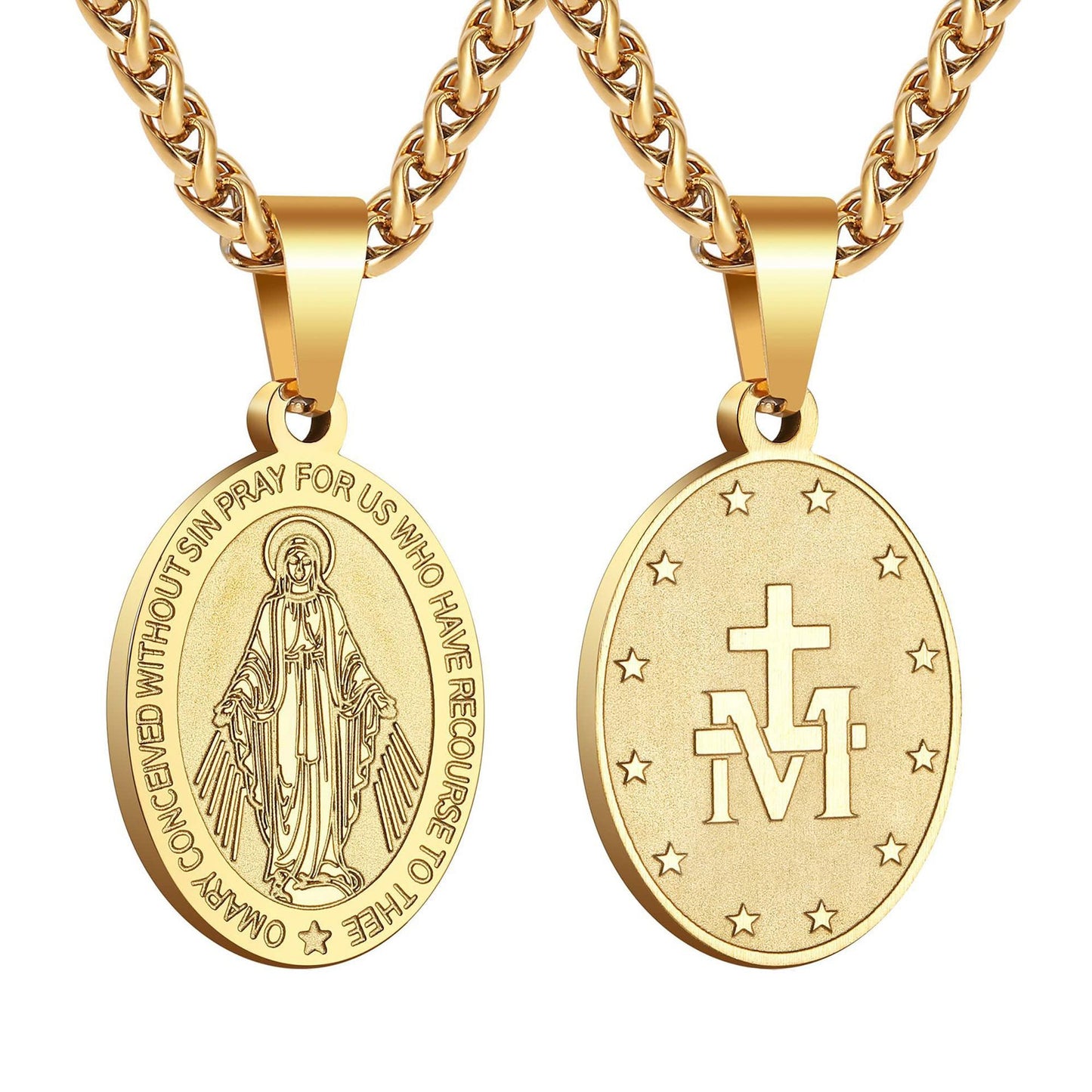 Women's & Men's Double-sided Portrait Medal Cross Stainless Steel Necklaces