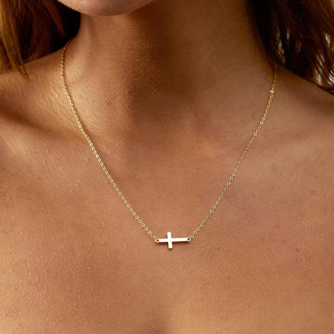 Niche Fashion Style Simple Alloy Cross Double Layer Necklaces