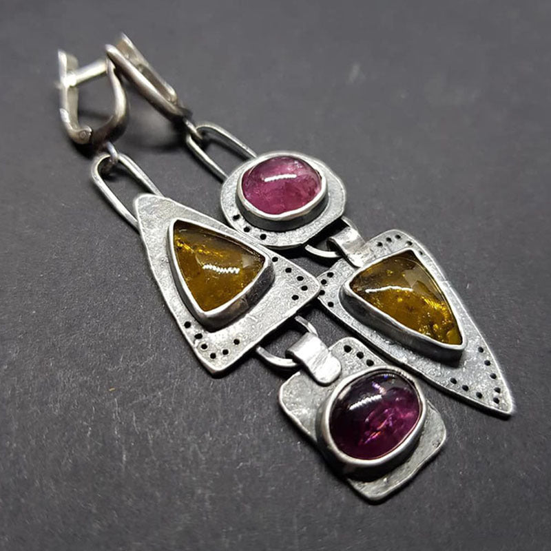 Women's Retro Geometric Triangle Metal Purple Orange Asymmetric Gift Earrings