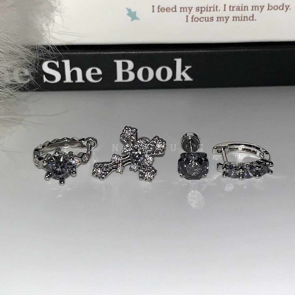 Ear Bone Female Titanium Steel Saturn Zircon Pin Dark Earrings