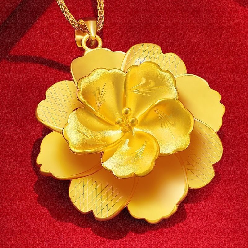 Gold Peony Flower Blooming Rich Clavicle Pendants