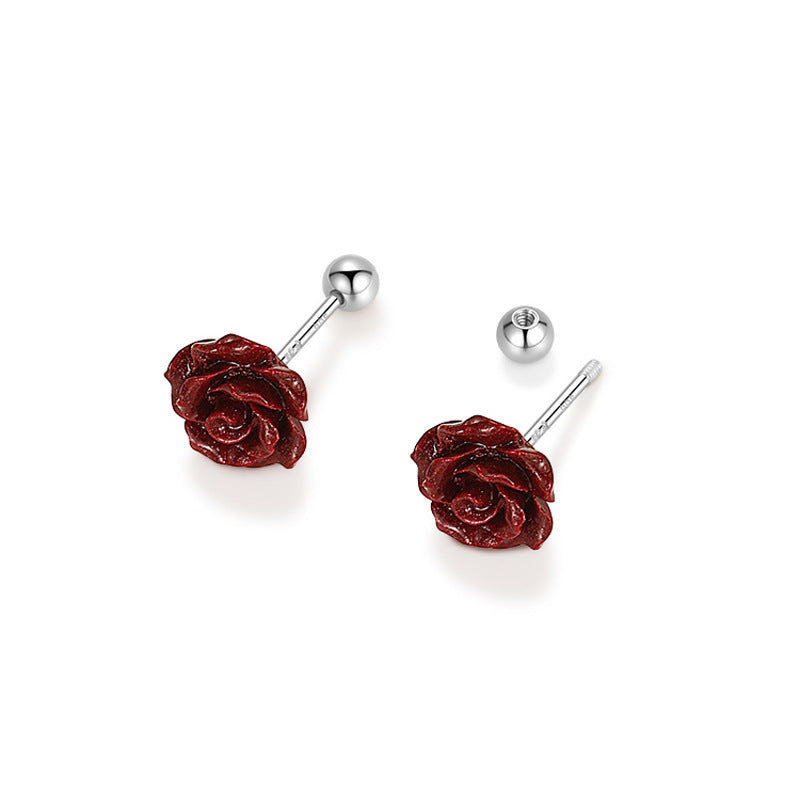 Broadcast Style Original Red Three-dimensional Flower Ear Earrings