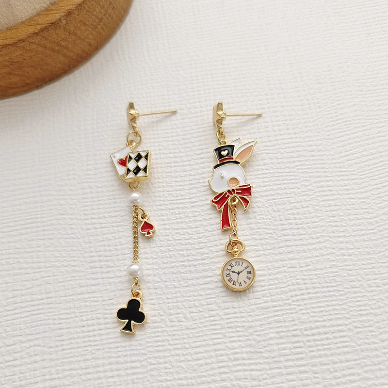 Design Eccentric Personality Sier Needle Playing Card Cute Earrings