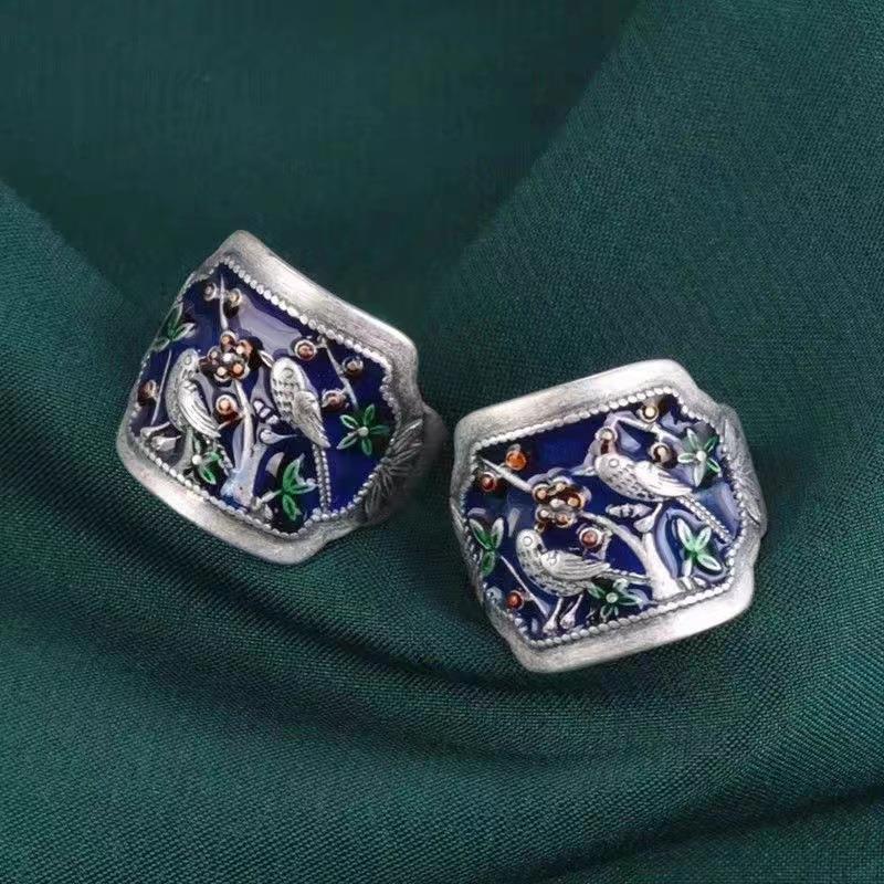 Magpie Wide Open Adjustable Female National Fashion Ethnic Epoxy Rings