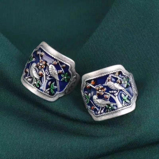 Magpie Wide Open Adjustable Female National Fashion Ethnic Epoxy Rings