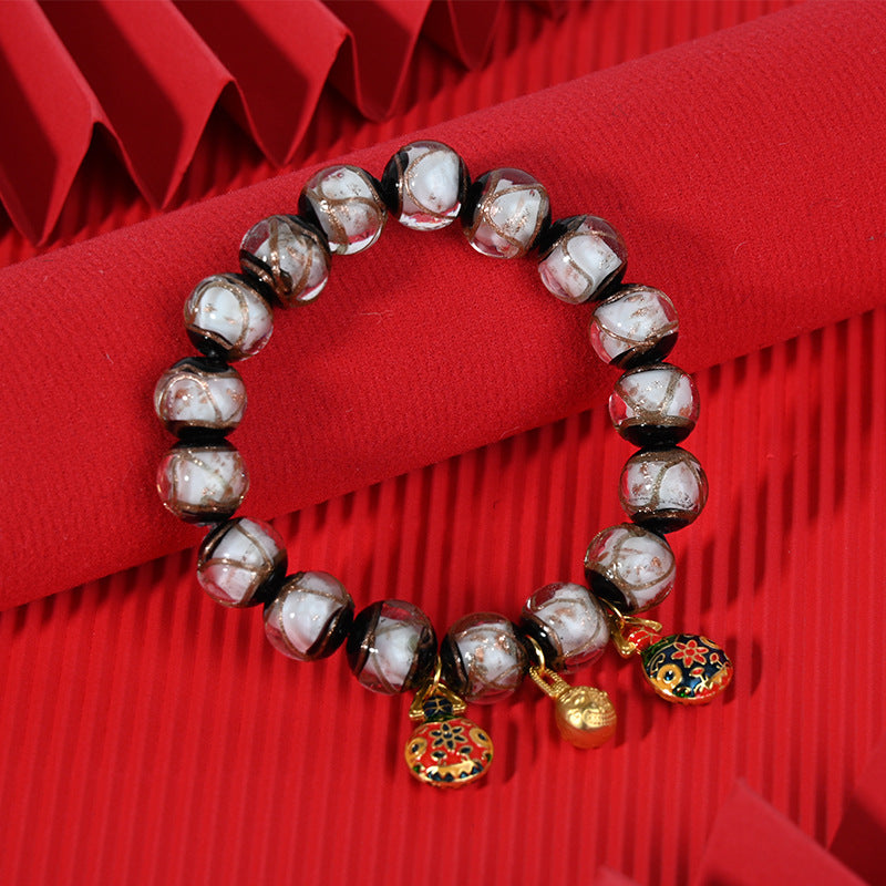 Gray Colored Glaze Chinese Style Colorful Swallowing Gold Bracelet