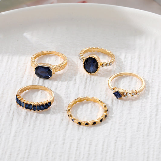 Royal Blue Crystal Set Of Finger Rings