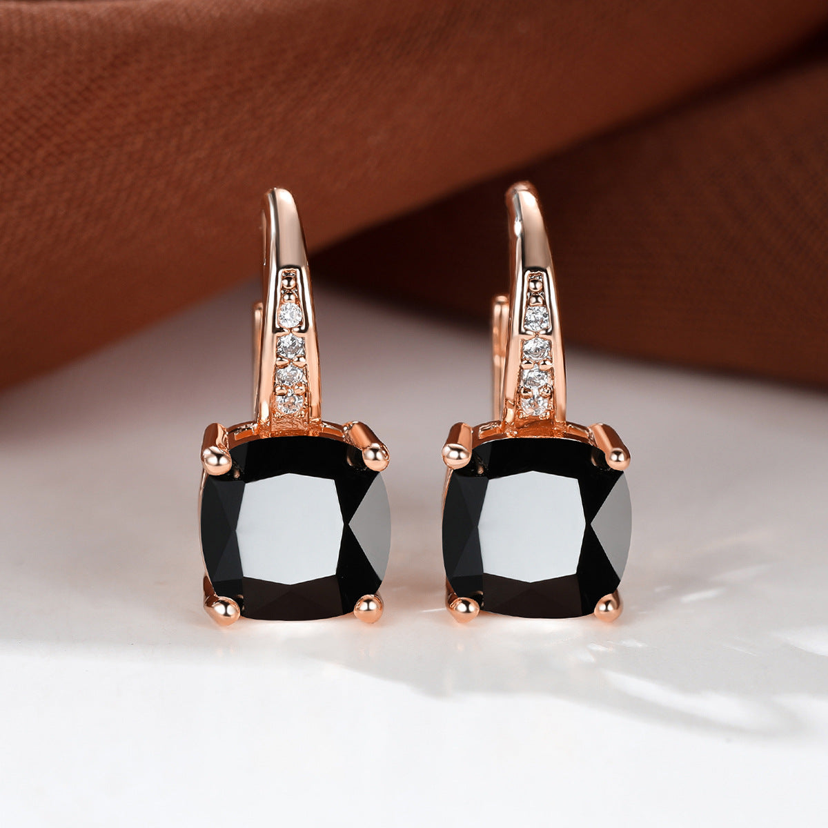 Women's Square Zircon Inlaid Ear Hook Korean Fashion Style Stud Earrings
