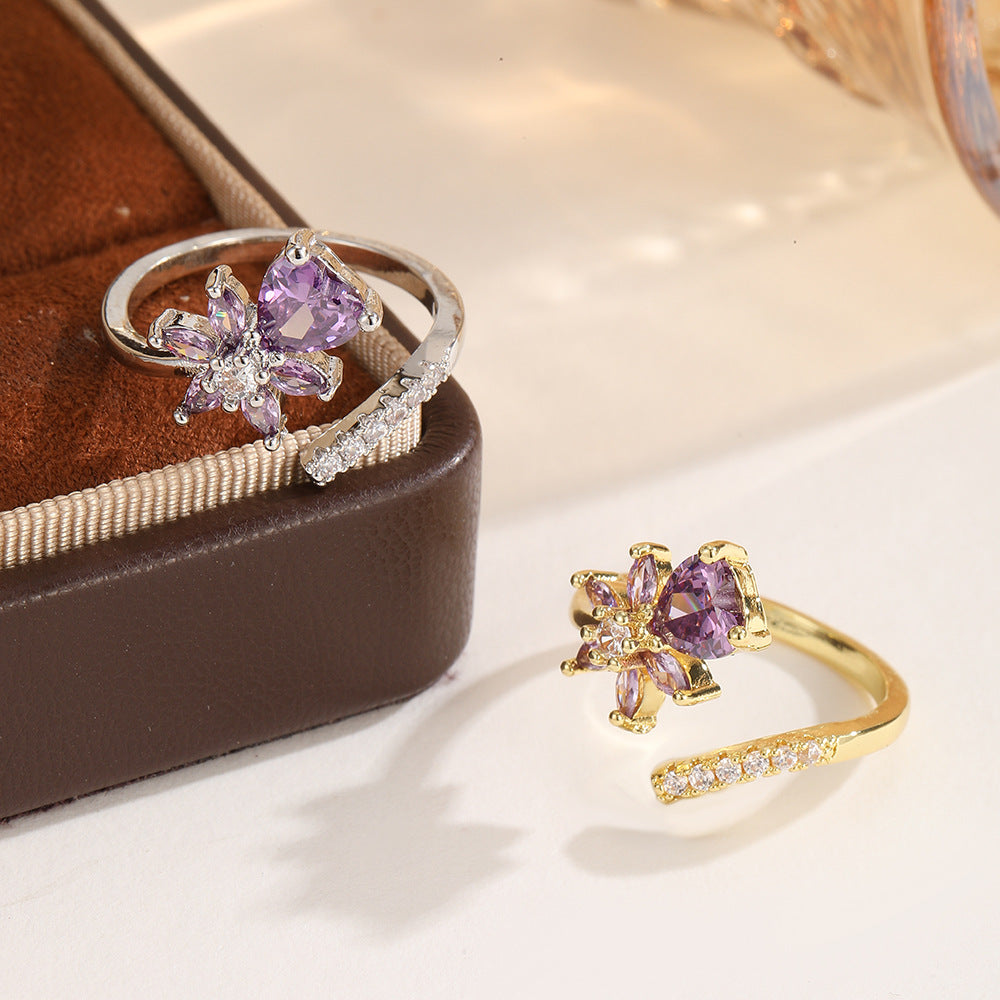 Luxury Water Drop Zircon Female Fresh Opening Rings