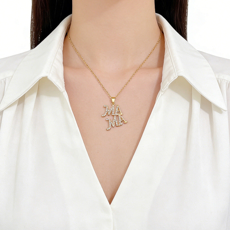 Women's Steel Full Diamond Letters Affordable Luxury Style Elegant Necklaces