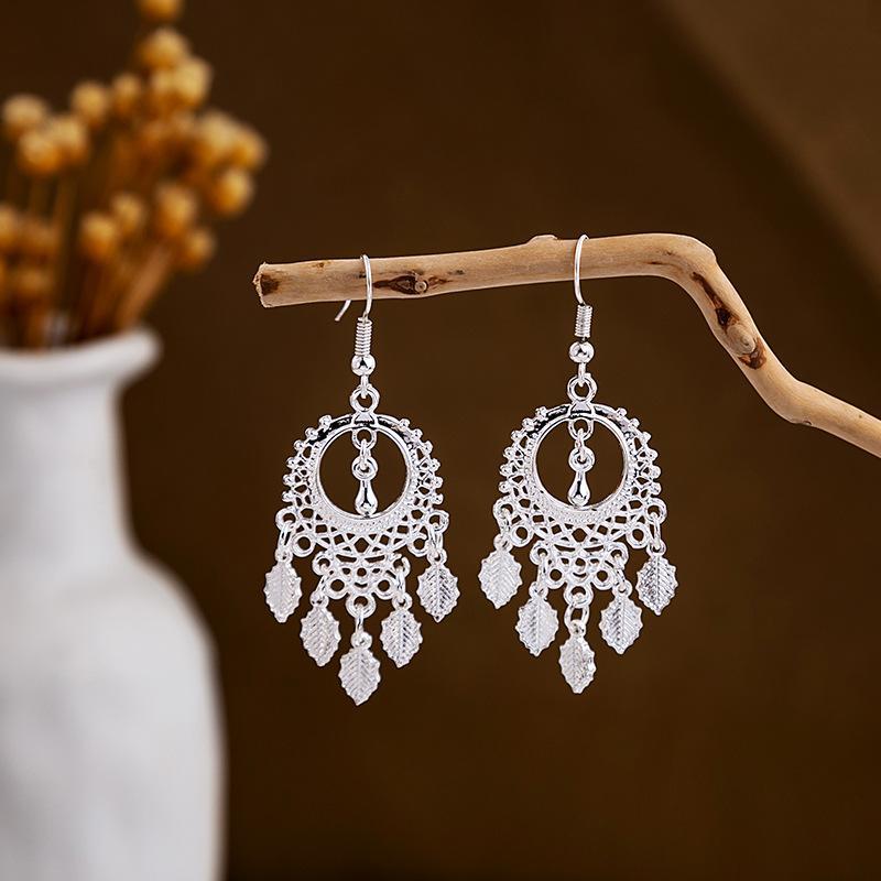 Miao Sier Personality Hollow Out Leaf-shaped Fashion Earrings