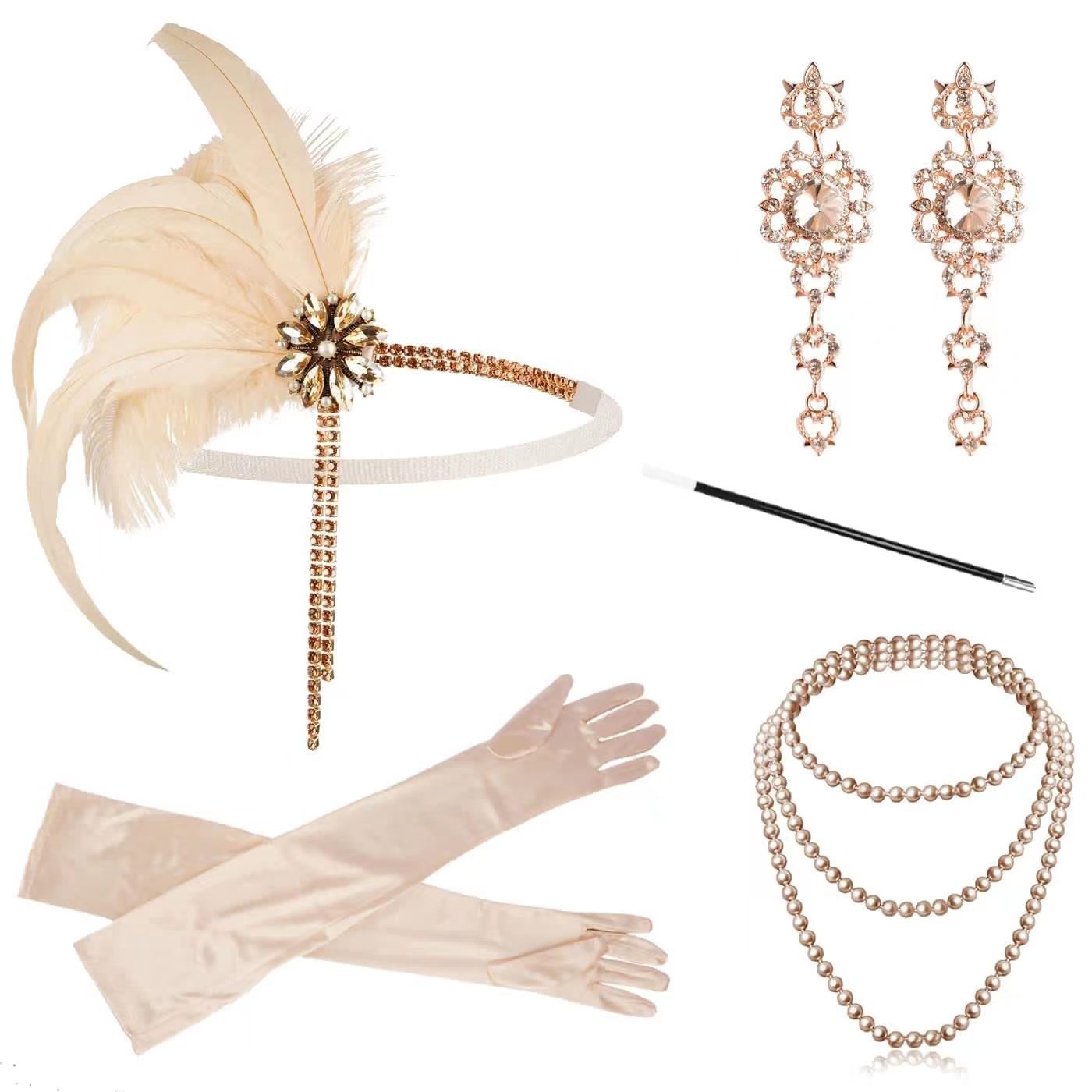 Yellow Feather Tassel Hair Band Masquerade Party Temperament Jewelry Set