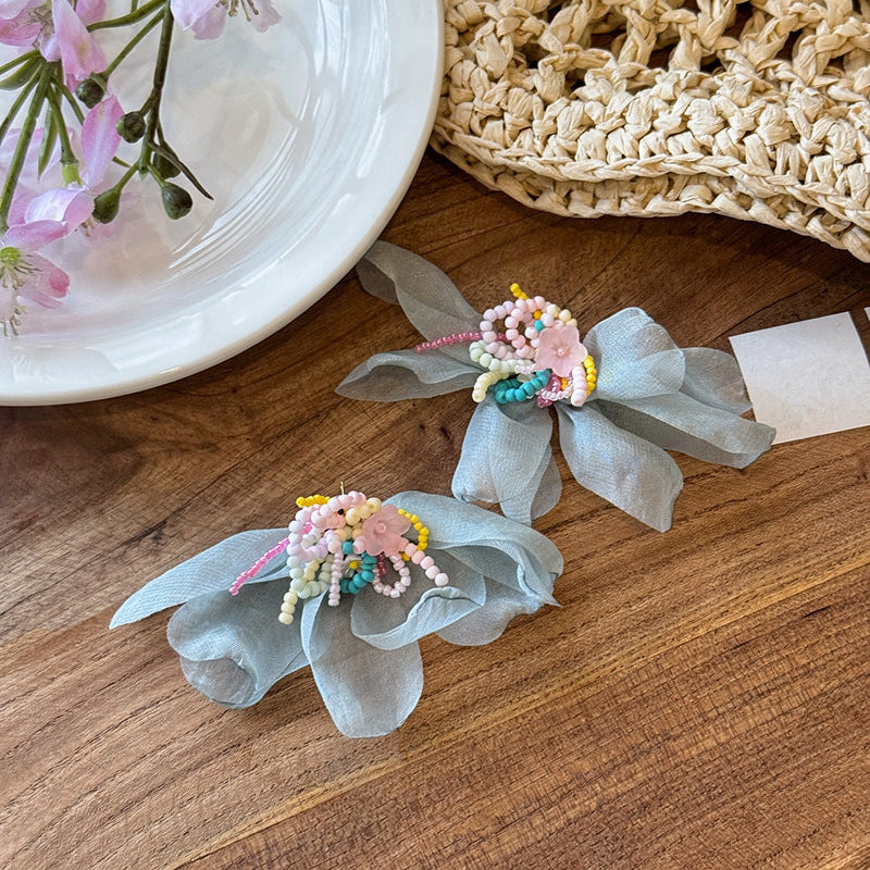 Dopamine Vacation Style Sier Needle Bead Flower Delicate Indie Earrings