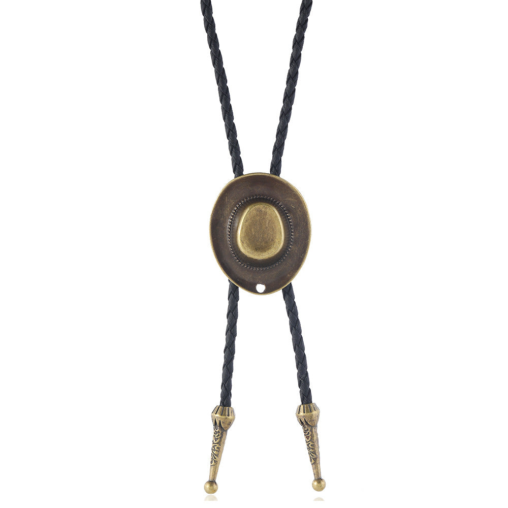 Men's Fedora For Cowhide String Long Sweater Necklace