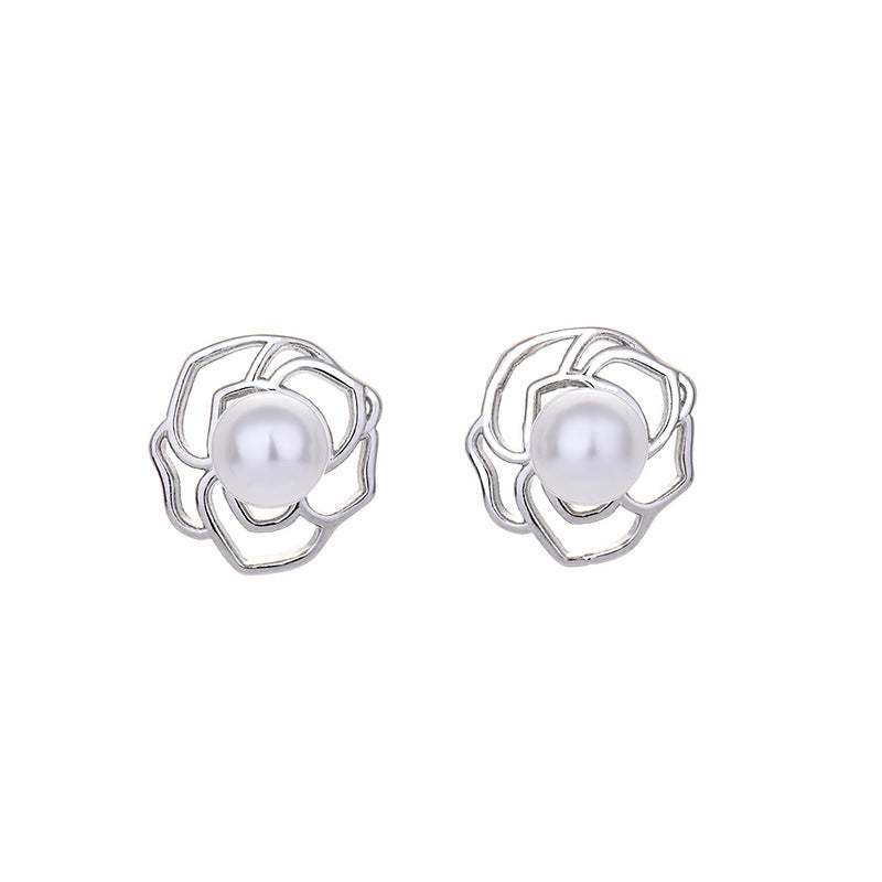 Simple Camellia Three-piece Set Sier Live Earrings