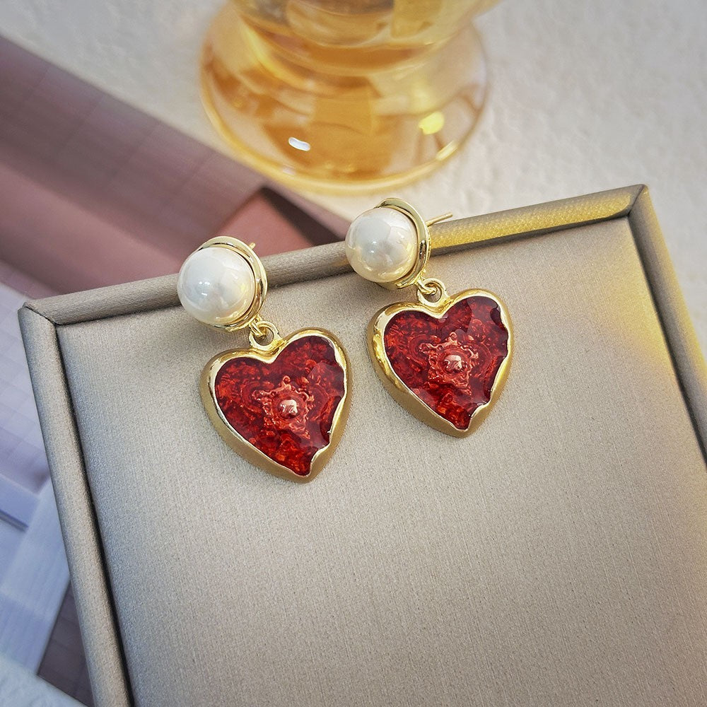 French Classic Bright Colored Glaze Heart Pearl Exquisite Fashion Temperament Rings