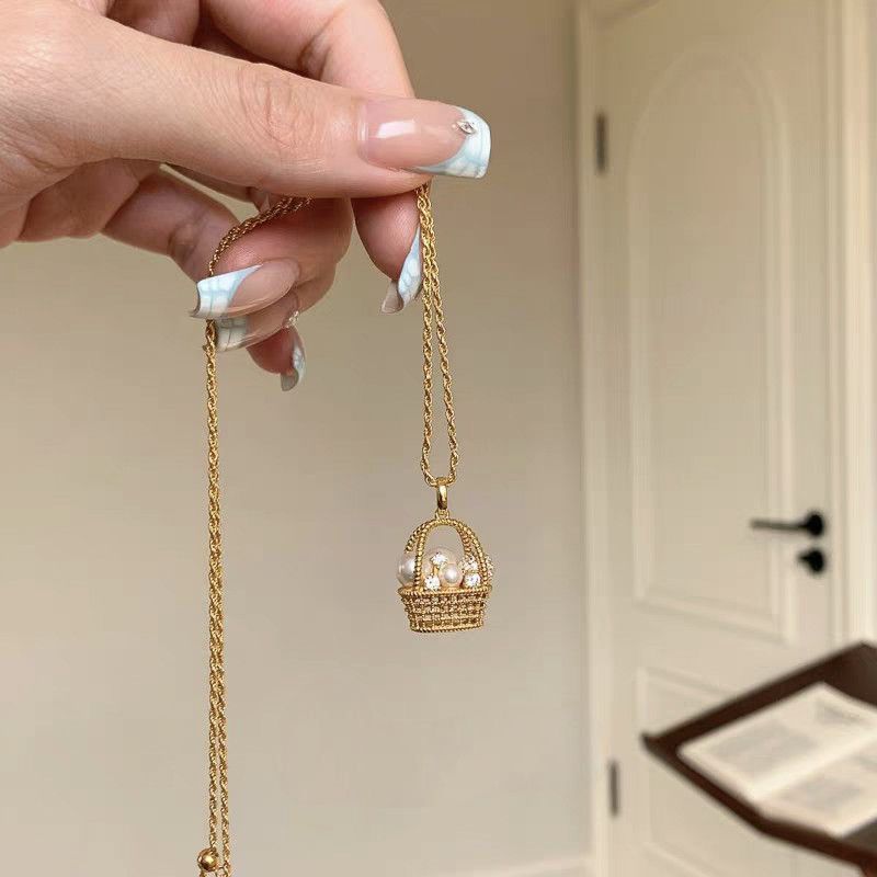 Wealth Basket Pearl Advanced Three-dimensional Woven Clavicle Chain Necklace