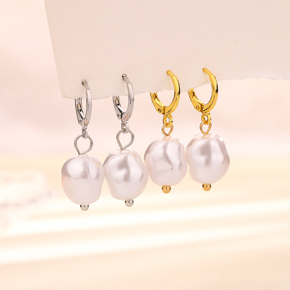 Irregular Pearl Clip Personality Ancient Style Shaped Baroque Earrings