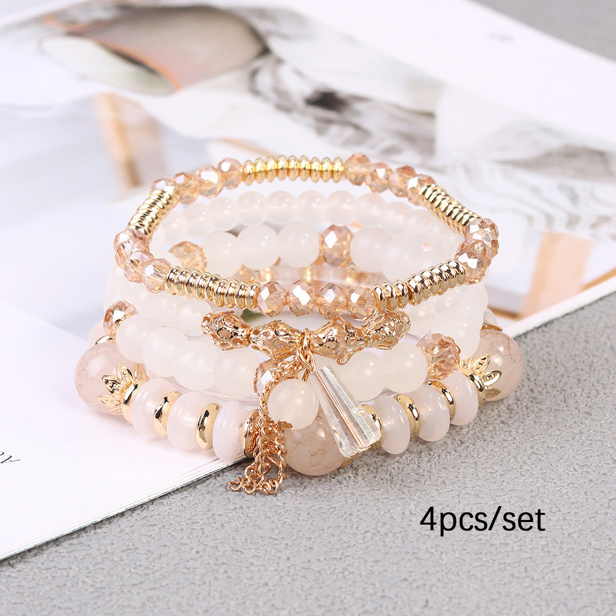 Bohemian Crystal Four Glass Elastic Exquisite Bracelet