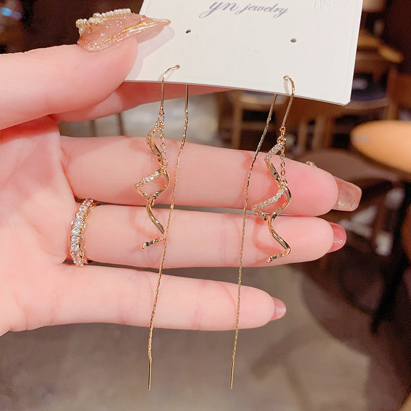 Women's Zircon Spiral Tassel Fashion Personalized Long Rings