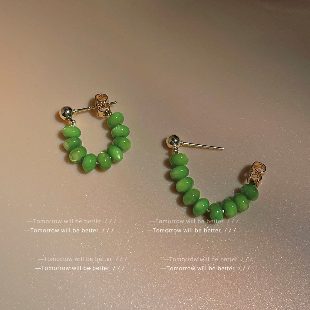Women's Shell Beaded For Design Handmade White Stud Earrings