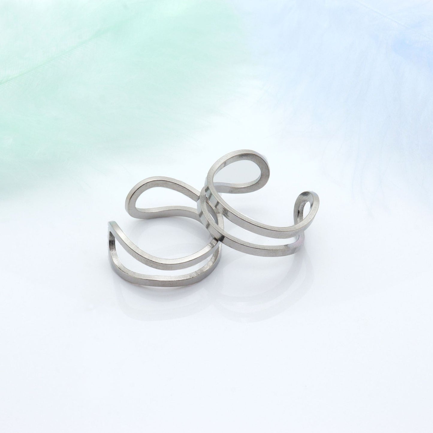 Stainless Steel Simple Shaped Double Open Hip Hop Trendy Rings