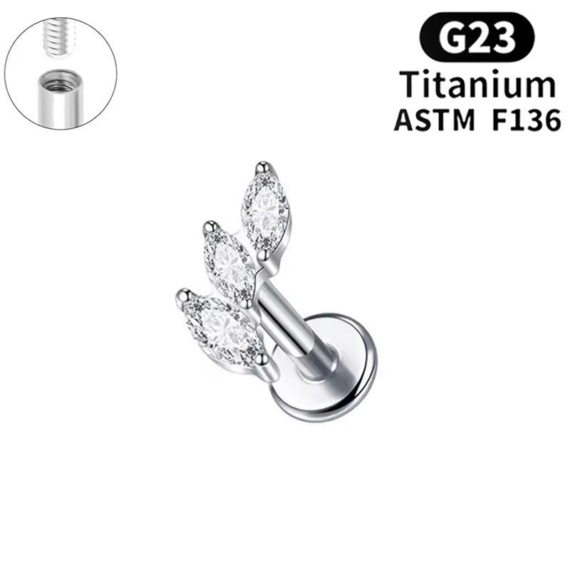 Titanium Alloy Flower Piercing Internal Thread Horse Eye Real Gold Stud Earrings