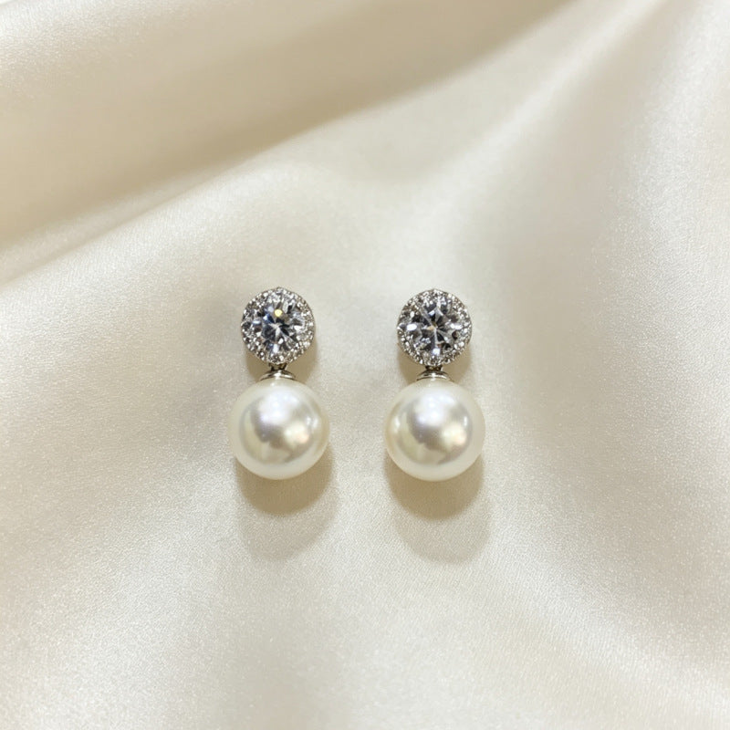 Sier Needle White Copper Sier-plated Light Luxury High-grade Temperament Pearl Stud Earrings