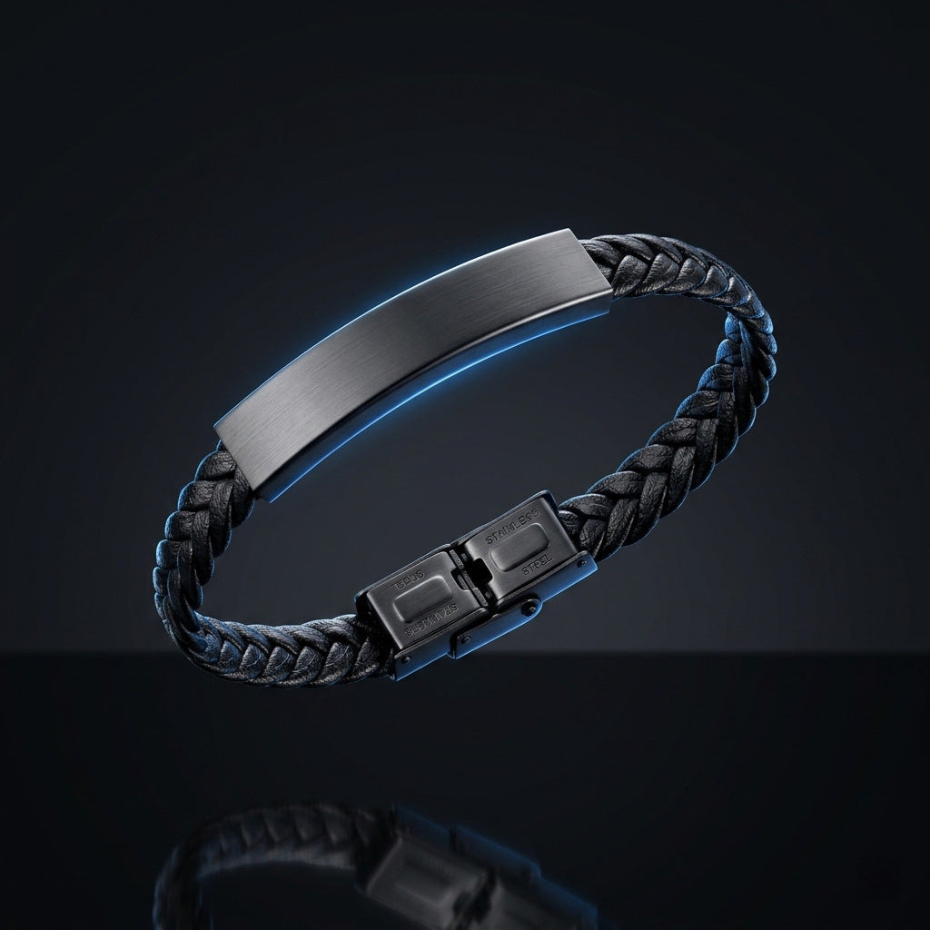 Men's Woven Leather String Titanium Steel Retro High Sense Can Bracelet