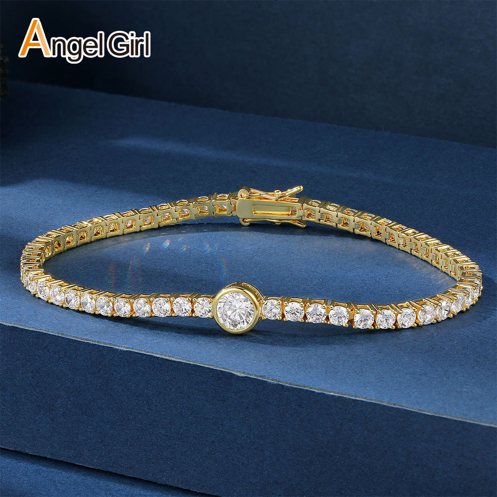 Women's & Men's Gold Tennis Horoscope Buckle Zircon Bracelet
