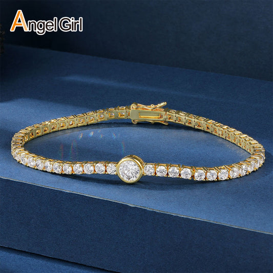 Women's & Men's Gold Tennis Horoscope Buckle Zircon Bracelet