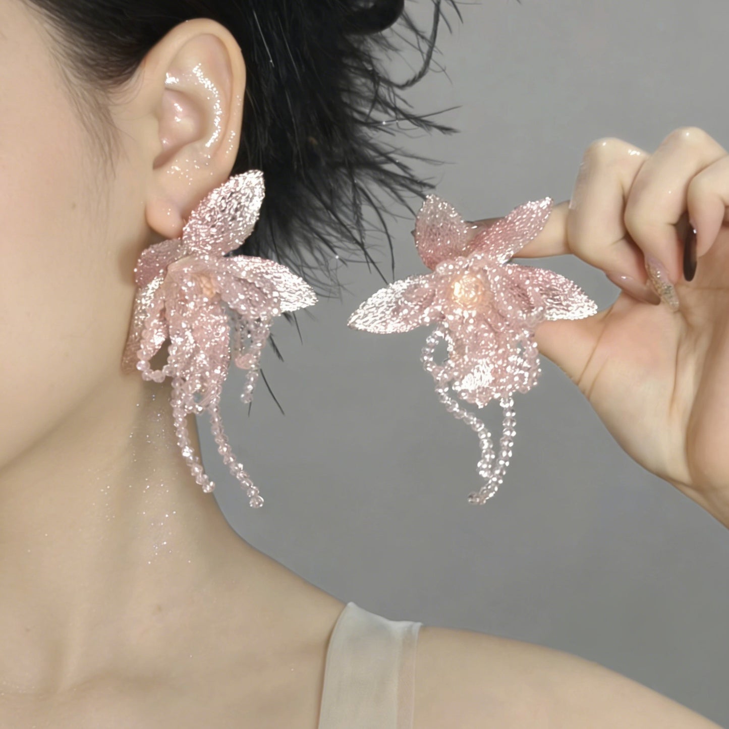 Vacation Style Beautiful Flowers Sweet Pink Fashion Niche Rings