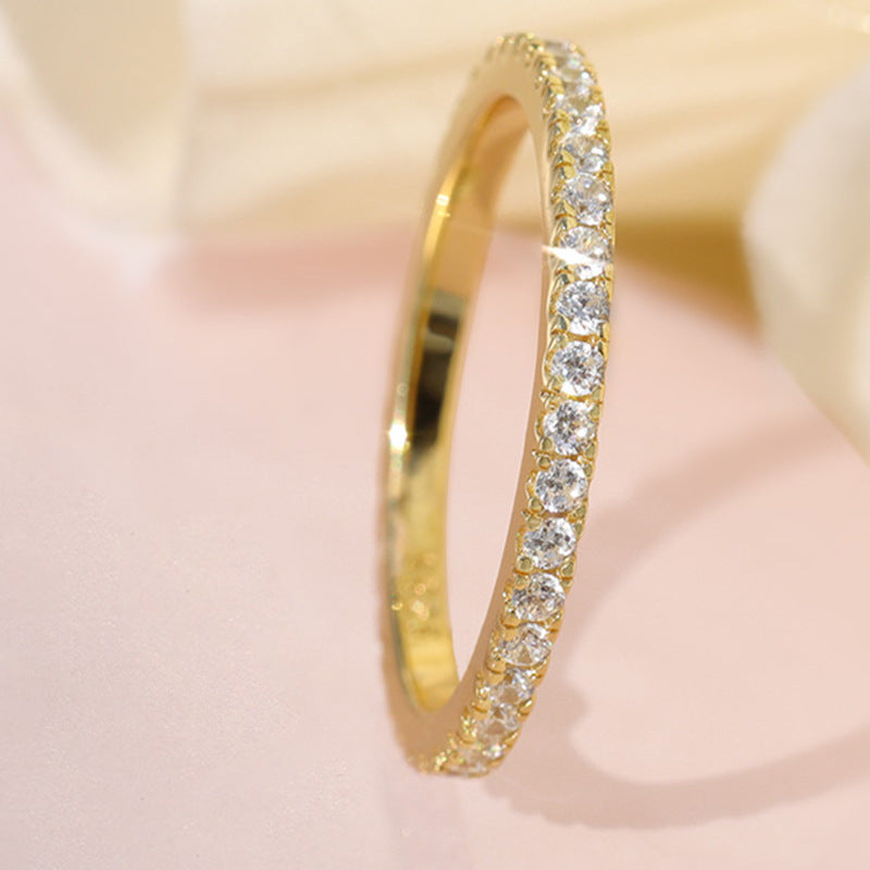 Sterling Sier Flash Inlaid Row Diamond In Rings