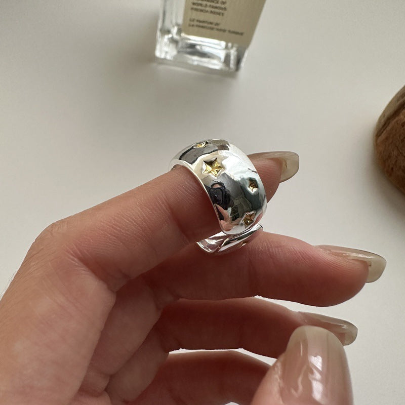 Fashion Personality Wide Edge Creative Five-pointed Star Color Matching Commuter Ring