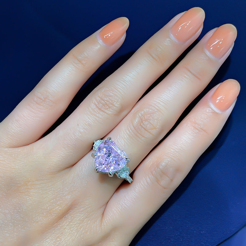 Women's Heart-shaped Rhinestone Sterling Sier Gold-plated Index Rings