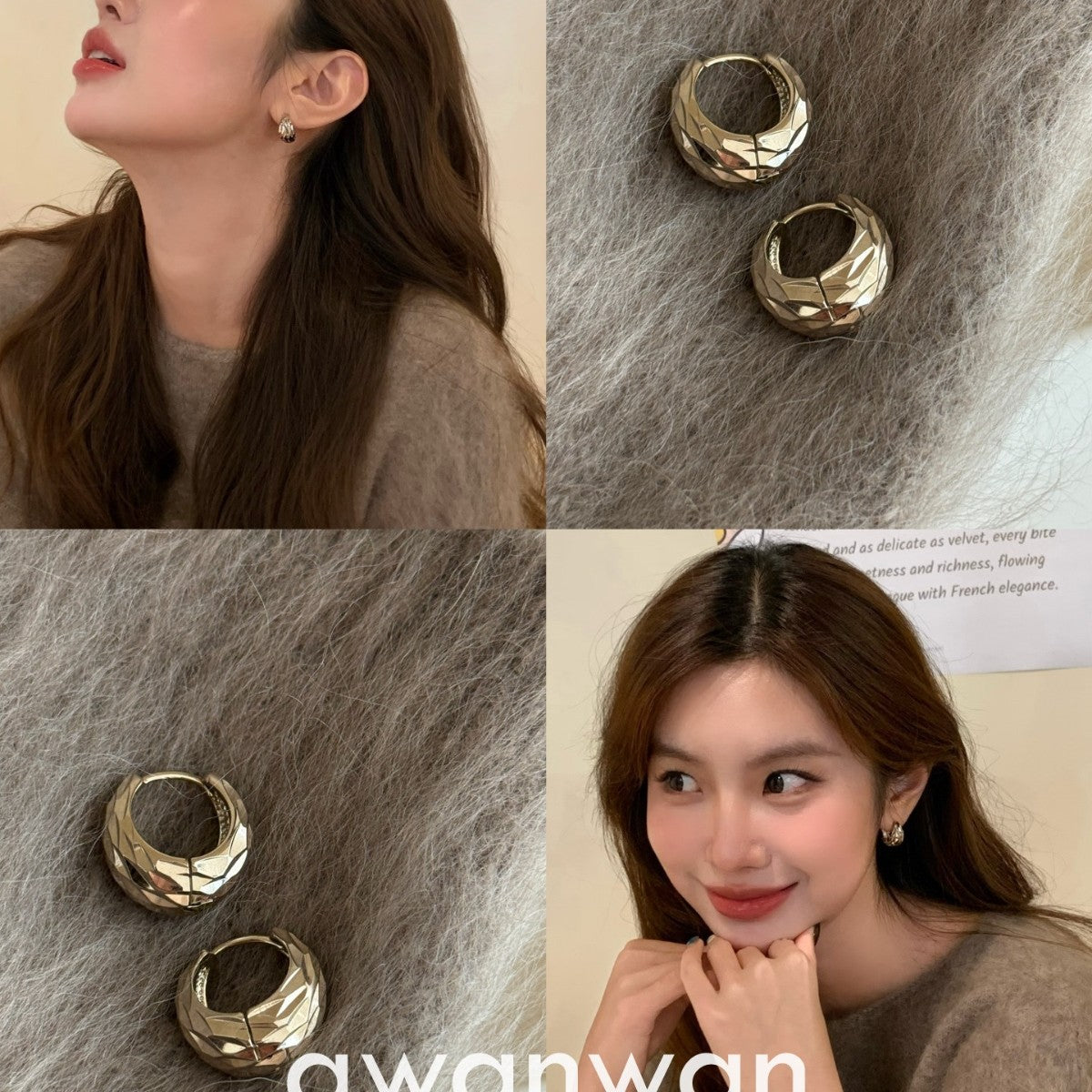 Prism Clip Copy Coffee Gold Water Drop Niche Senior Sense Ear Buckle