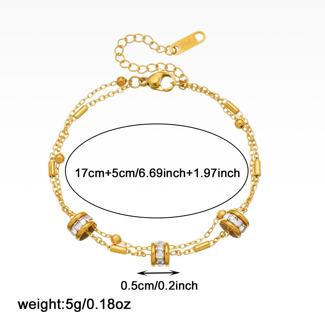 Fashion High-grade Gold-plated Twin Chain Stainless Steel Round Hand Bracelet